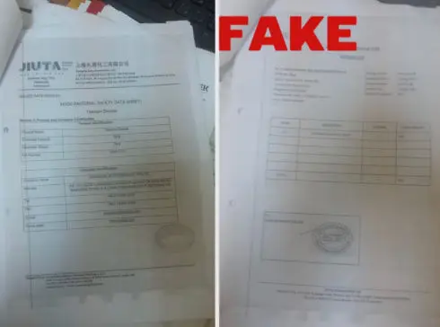 Some con-artists sells another brand TiO2 with our MSDS and supporting docs